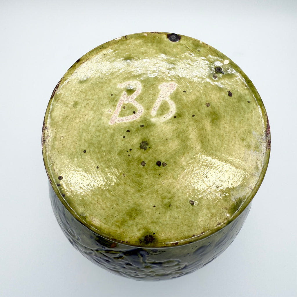 Studio Pottery Green Glazed Ceramic Ginger Jar Signed “BB” – Plum Blossom Motif