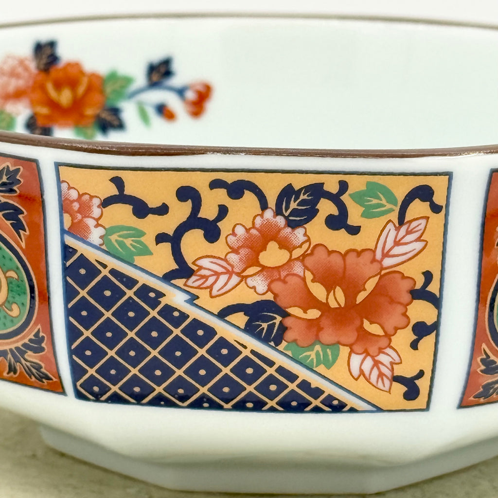 Hatsuichi Mino Ware Court Brocade Octagonal Bowl – Japanese Ceramic