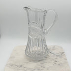 Vintage Etched Lead Cut Crystal Water Pitcher — Flower & Leaf Motif