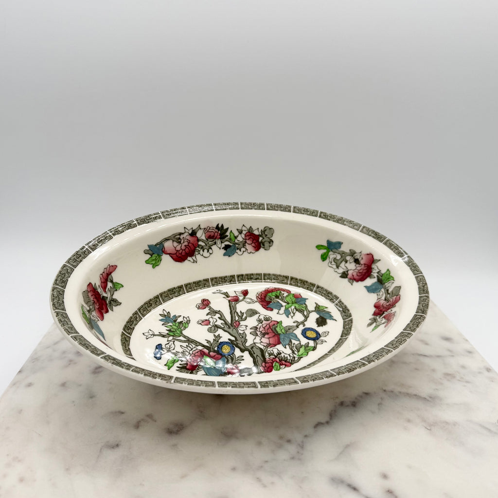 Johnson Brothers “Indian Tree” Floral Oval Serving Bowl with Greek Key Details