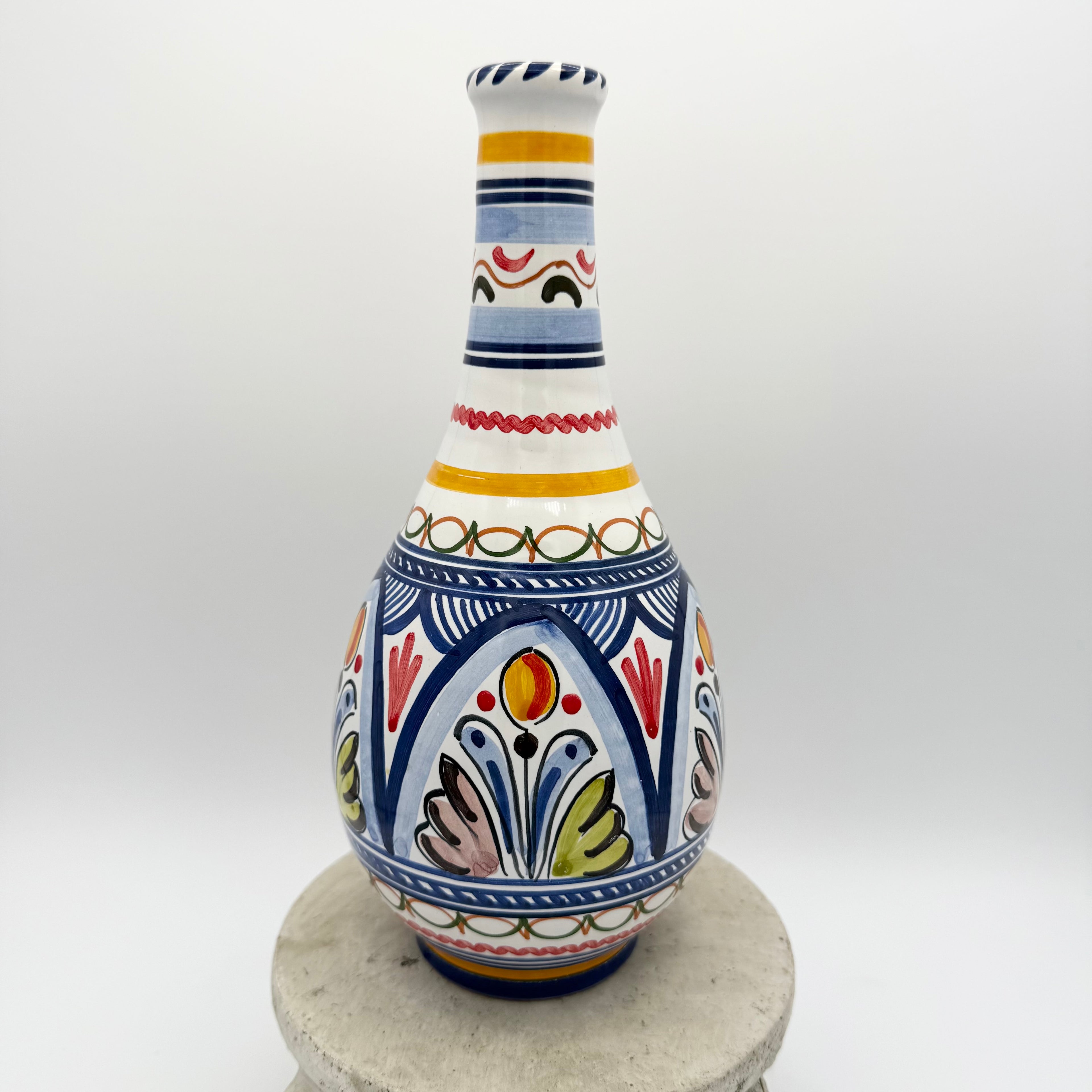 Hand-Painted Spanish Ceramic Vase – Multicolor Folk Art Motif, Made in Spain