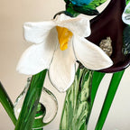 Set of 12 Hand Blown Long Stem Murano Glass Flowers, Made in Italy