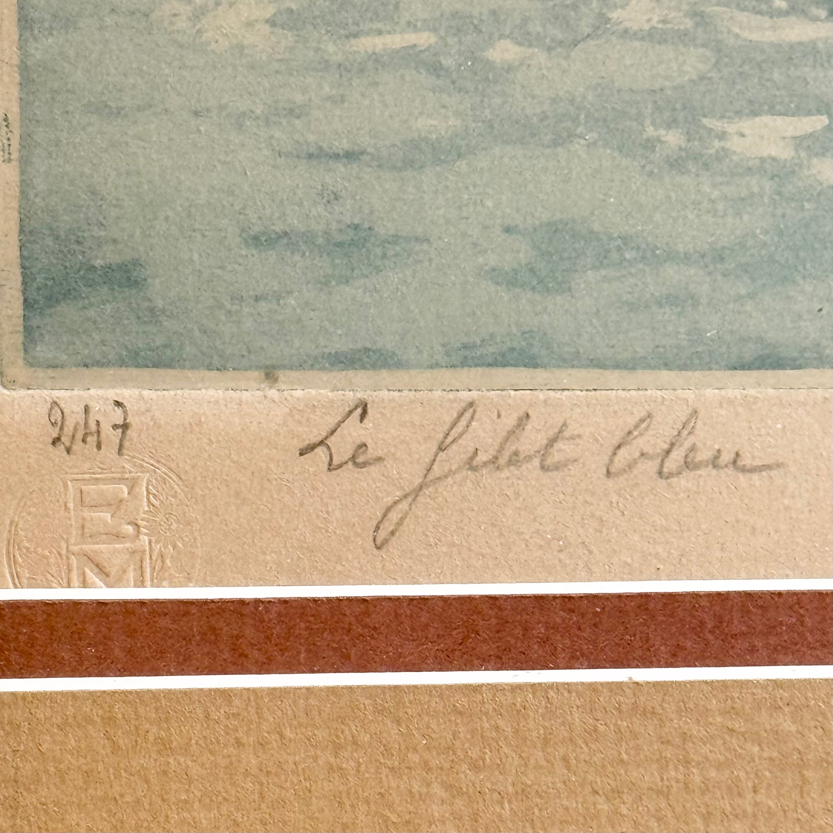 Original Framed French Etching “The Blue Net” by Alphonse Lafitte (a.k.a. Manuel Robbe), Signed and Numbered, c. Early 20th Century (No. 2 of 47)