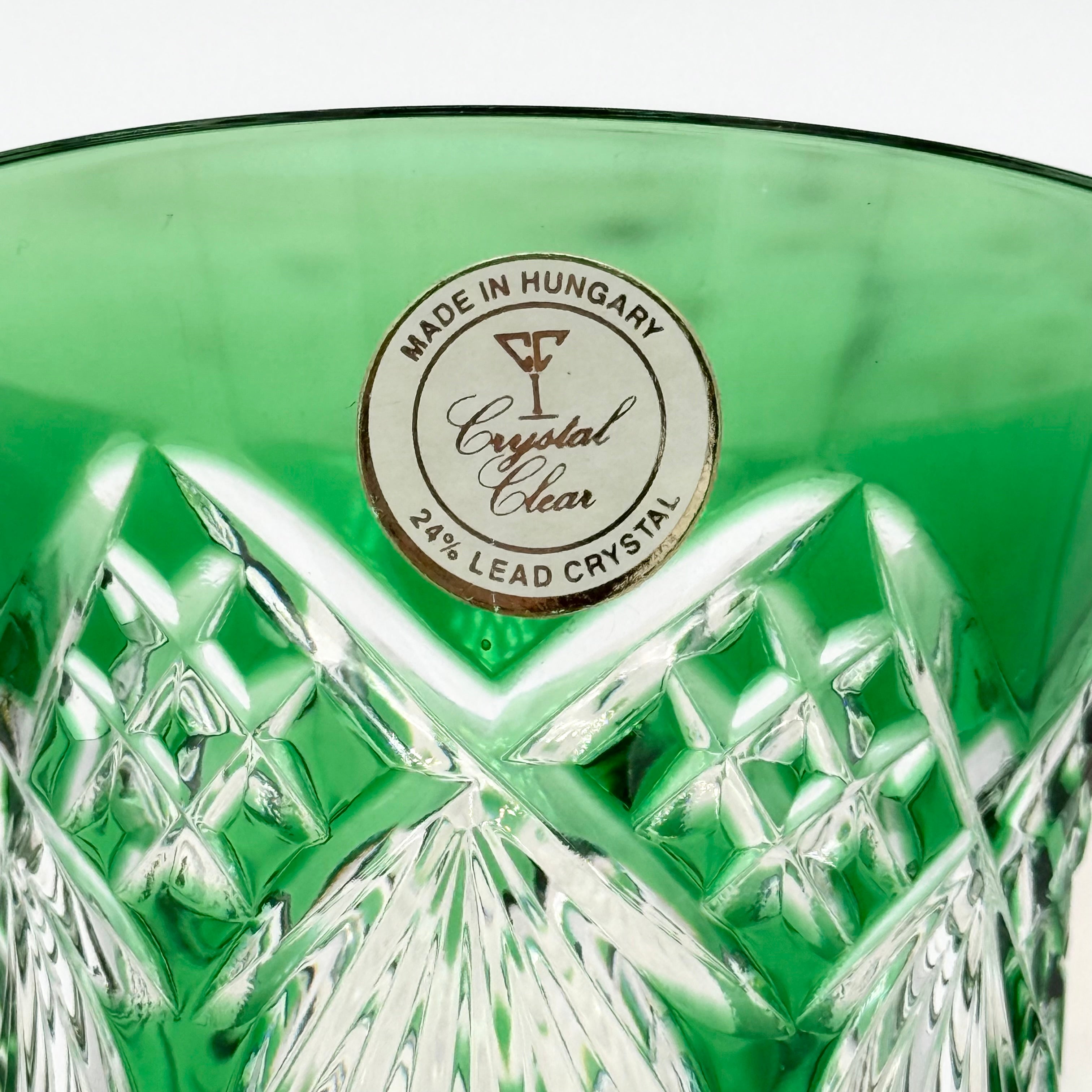 Vintage Hungarian Emerald Green Cut-to-Clear 24% Lead Crystal Bell