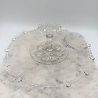 Paden City “Vermilion” Etched Floral Glass Sandwich Tray with Ornate Handle