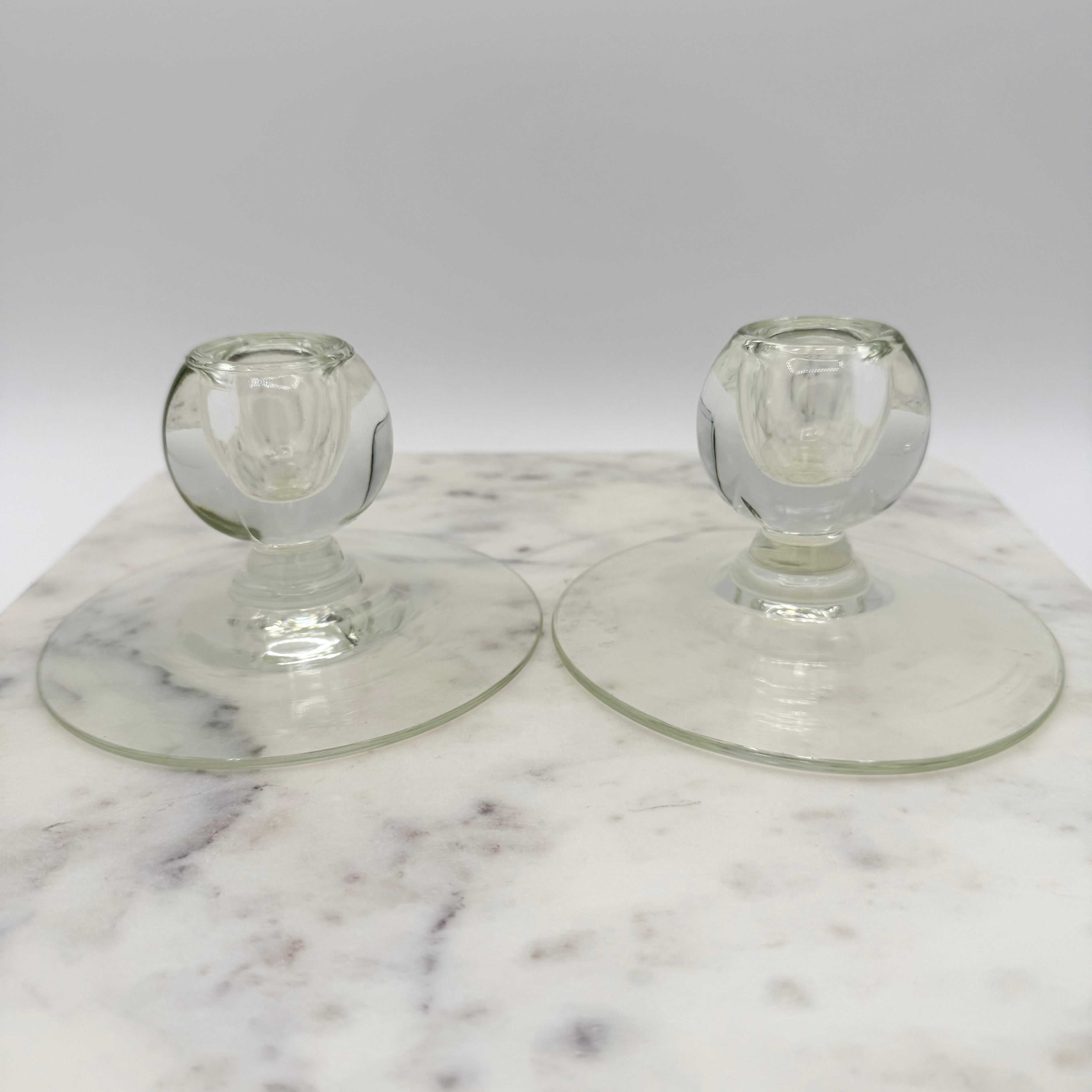 Vintage Paden City Crystal Ball Trance Low Candle Holders, Pair