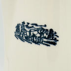 Antique White and Blue Transferware Teapot with Wood Lid