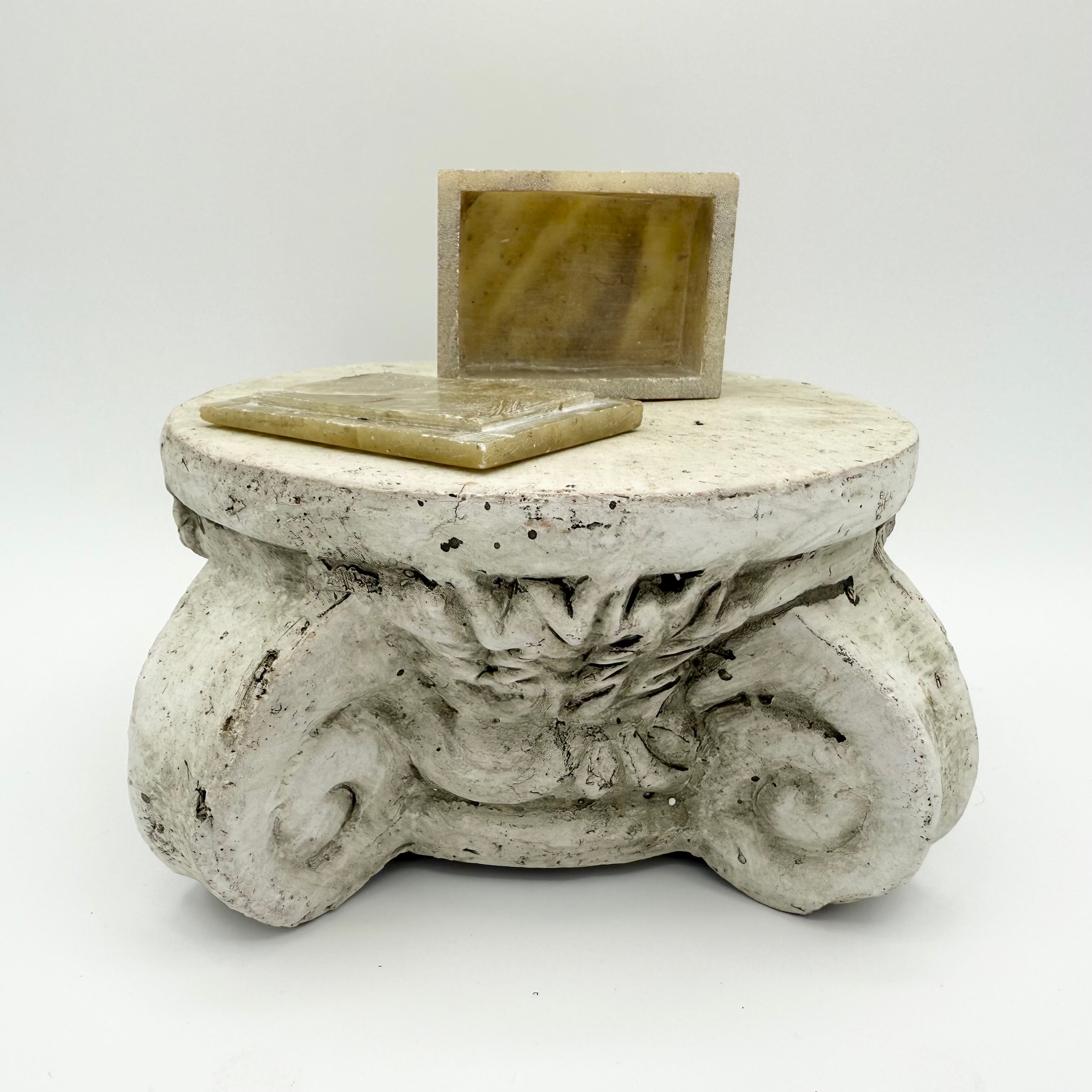 Hand Carved Soapstone Trinket Box with Floral Inlay