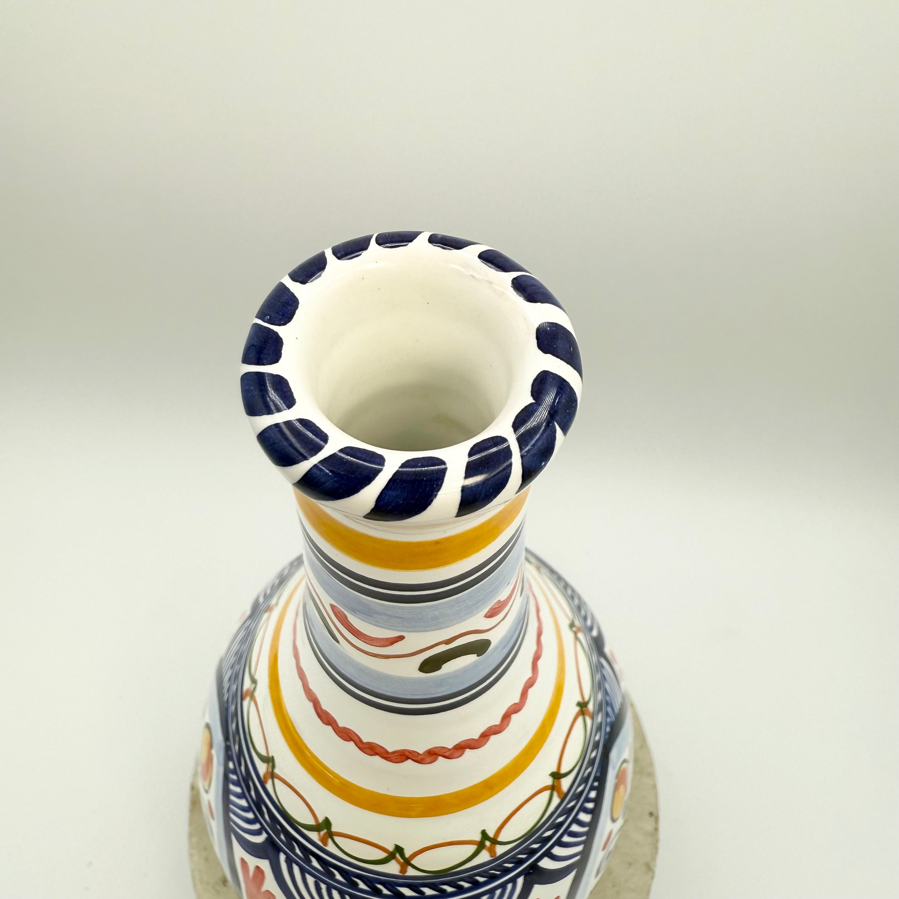 Hand-Painted Spanish Ceramic Vase – Multicolor Folk Art Motif, Made in Spain