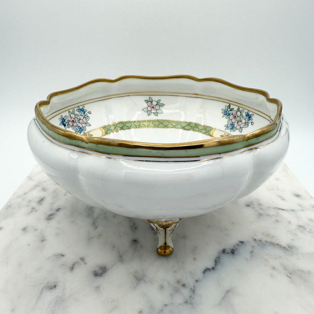 Nippon Hand Painted 3-Footed Bowl with Raised Gold Gilt