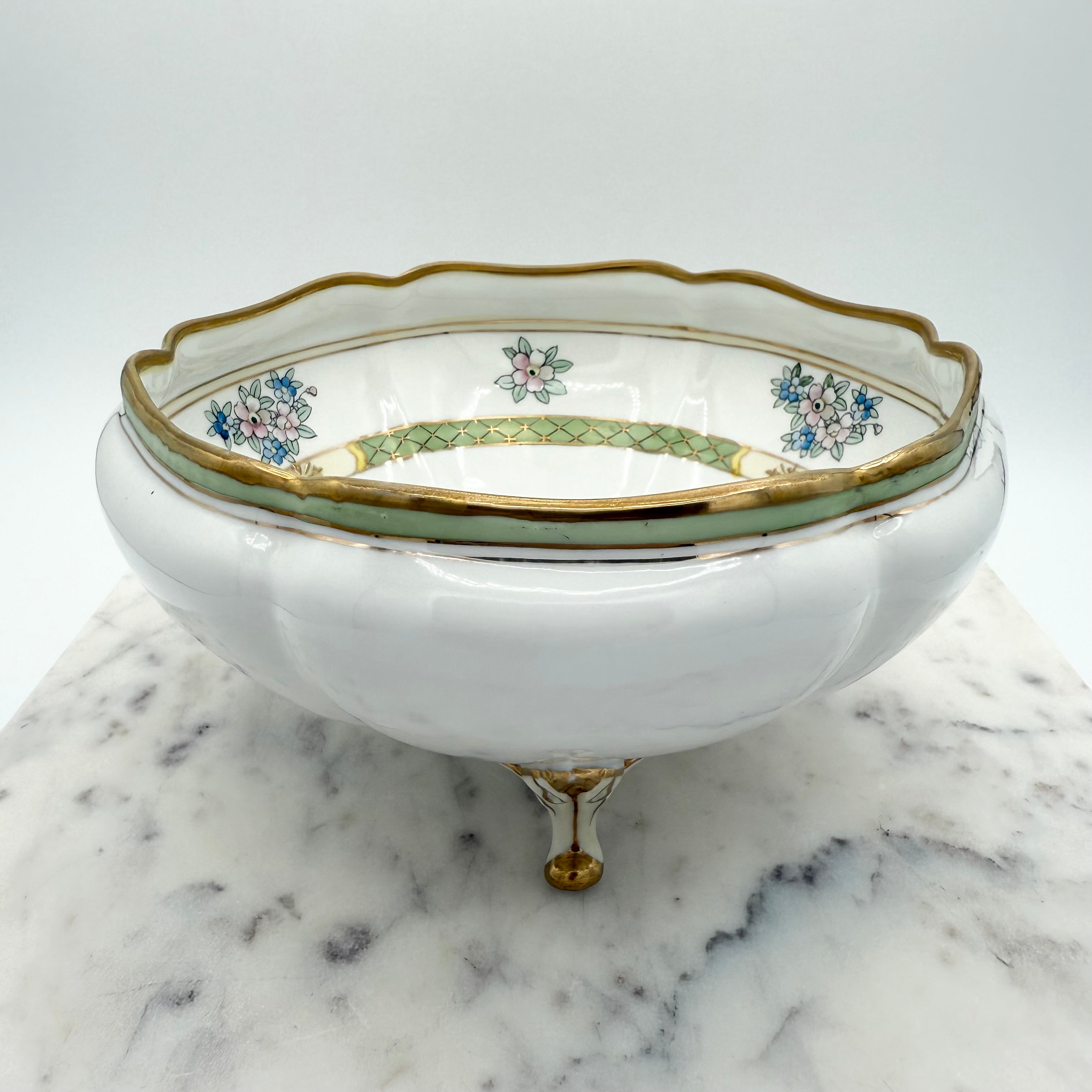 Nippon Hand Painted 3-Footed Bowl with Raised Gold Gilt