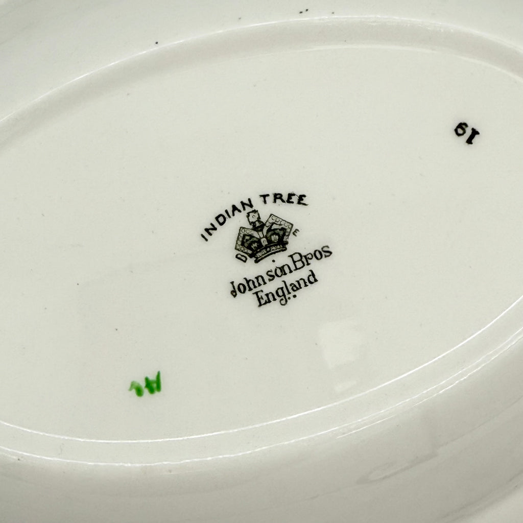Johnson Brothers “Indian Tree” Floral Oval Serving Bowl with Greek Key Details