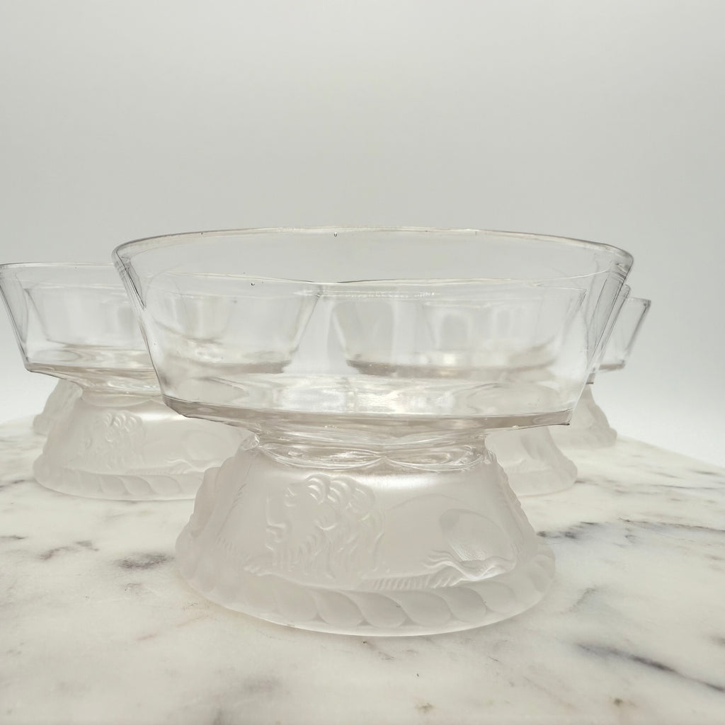 Antique Gillinder & Sons Frosted Lion Early American Pattern Glass (EAPG) Dessert Coupes, c1870s