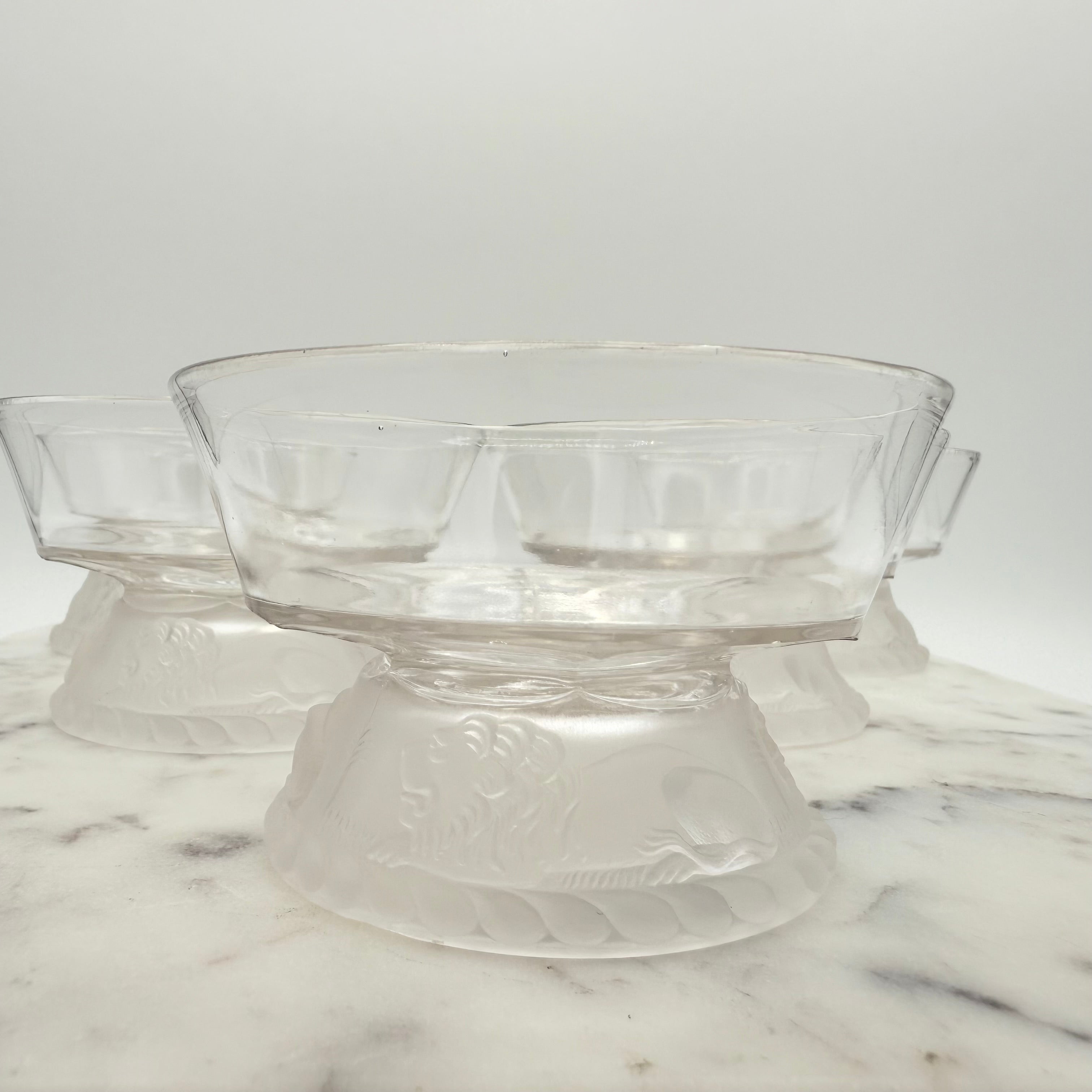 Antique Gillinder & Sons Frosted Lion Early American Pattern Glass (EAPG) Dessert Coupes, c1870s