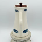 Antique White and Blue Transferware Teapot with Wood Lid