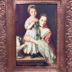 Antique Repoussé Hand-Hammered Copper Picture Frame with Print of the Countess Spencer and her Daughter Georgiana with Dog