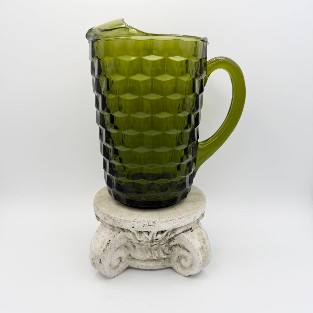 Indiana Glass Whitehall Cubist Avocado Green Pitcher