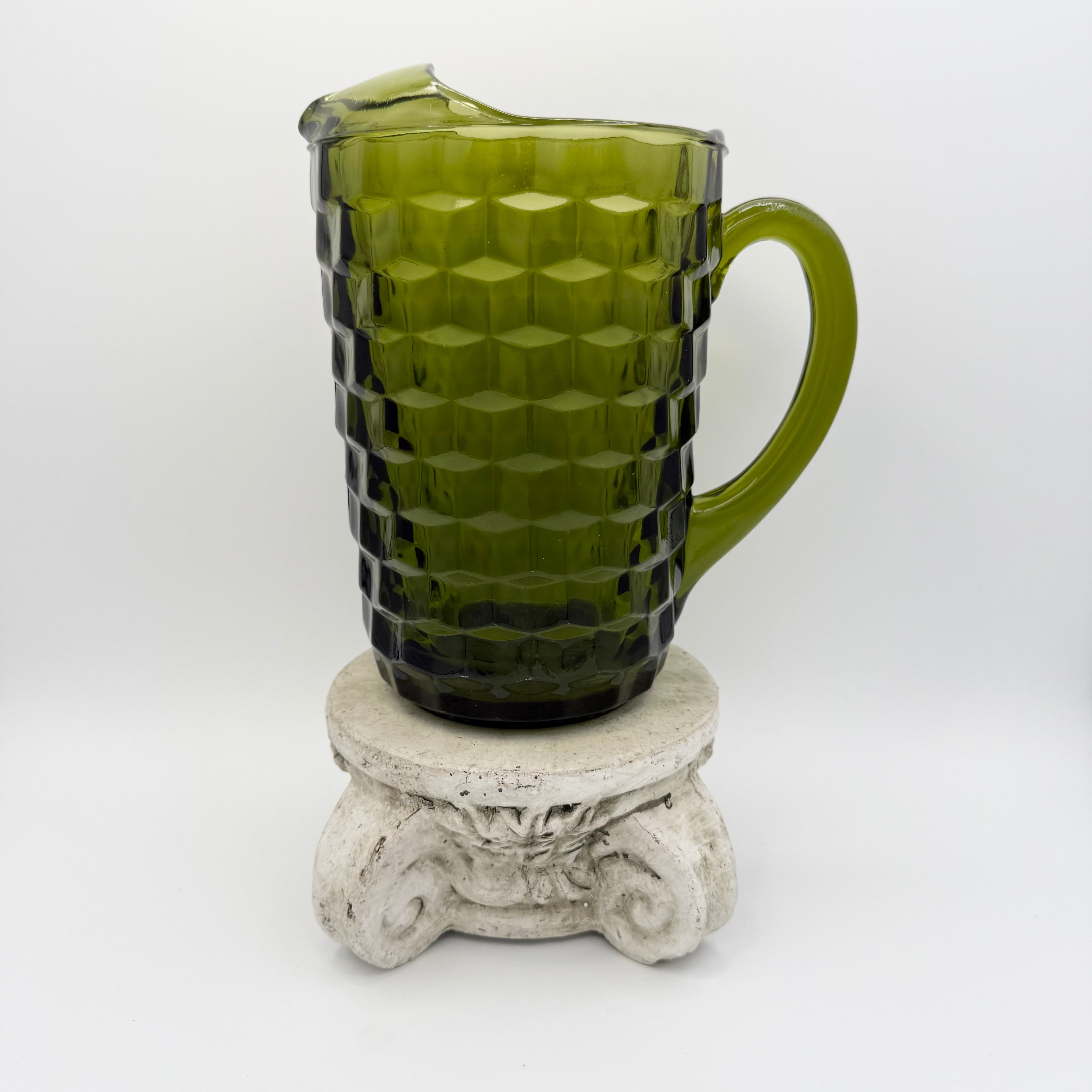 Indiana Glass Whitehall Cubist Avocado Green Pitcher
