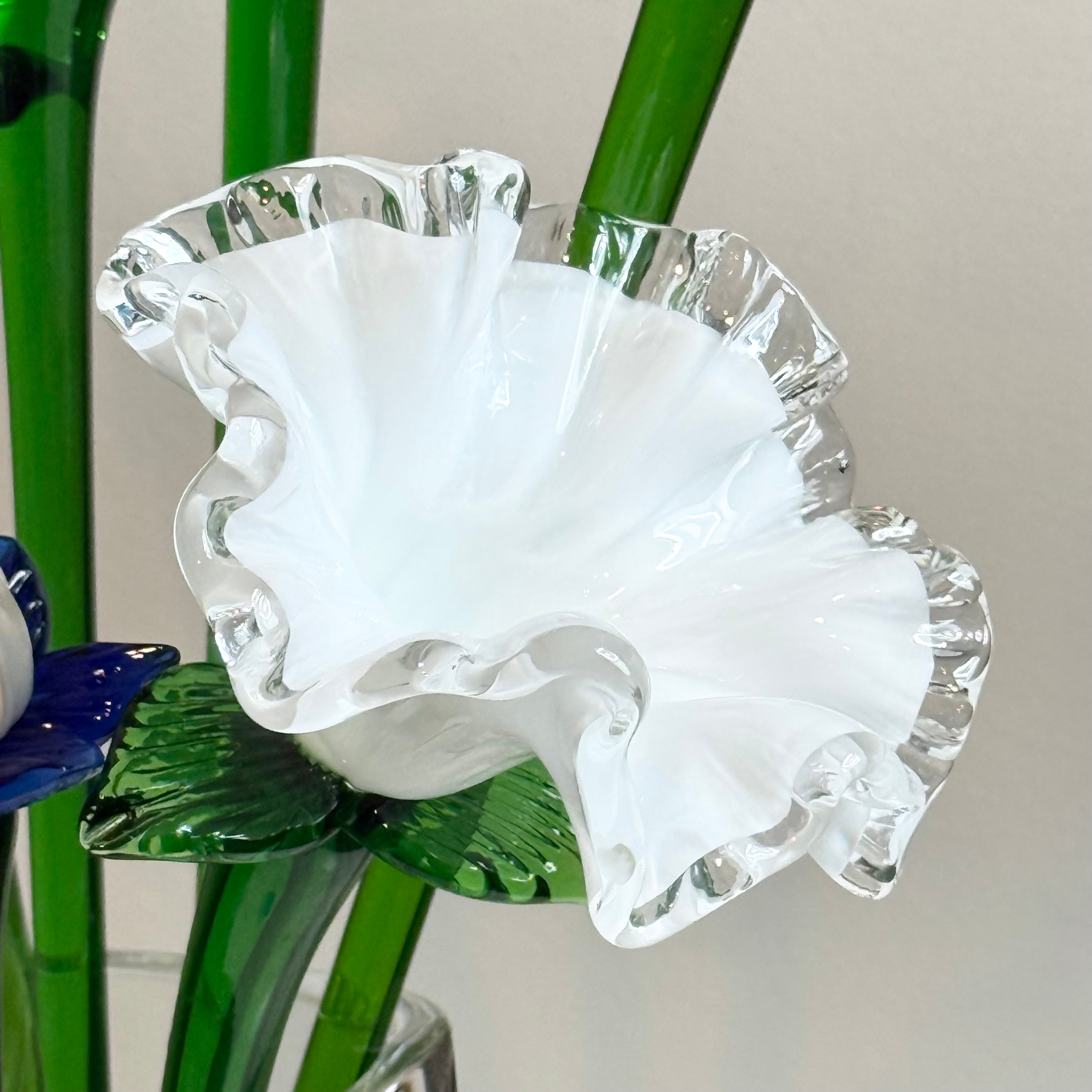 Set of 12 Hand Blown Long Stem Murano Glass Flowers, Made in Italy