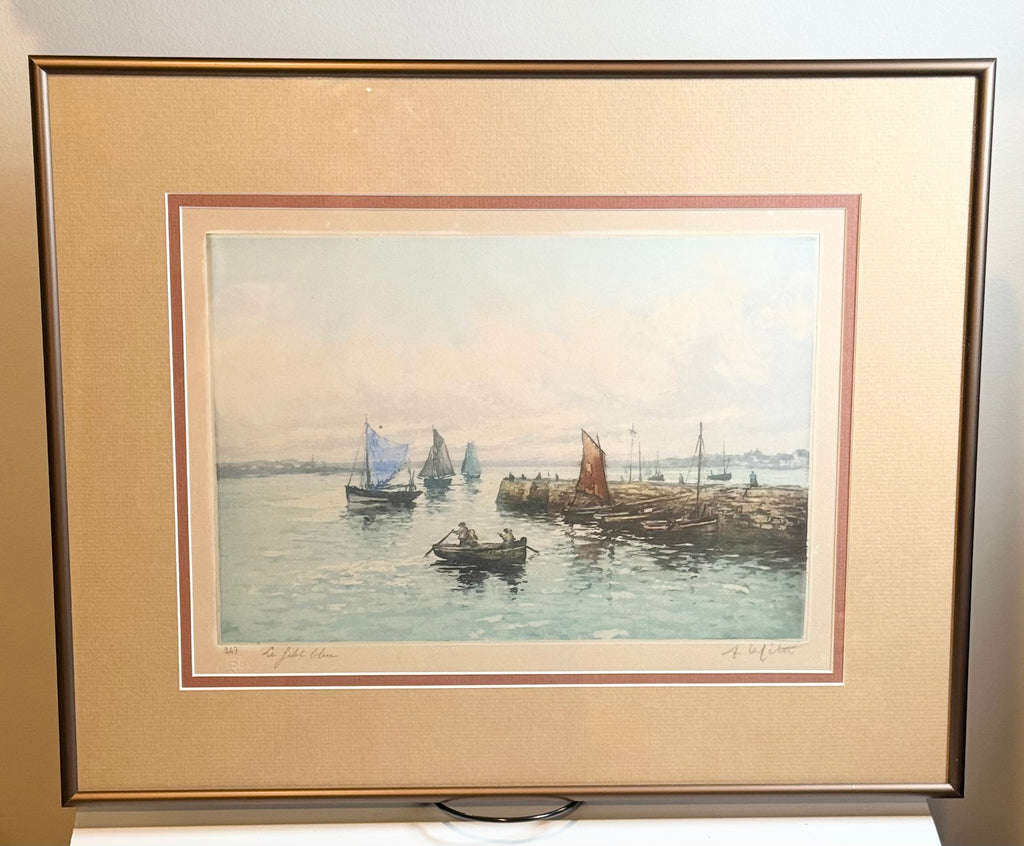 Original Framed French Etching “The Blue Net” by Alphonse Lafitte (a.k.a. Manuel Robbe), Signed and Numbered, c. Early 20th Century (No. 2 of 47)