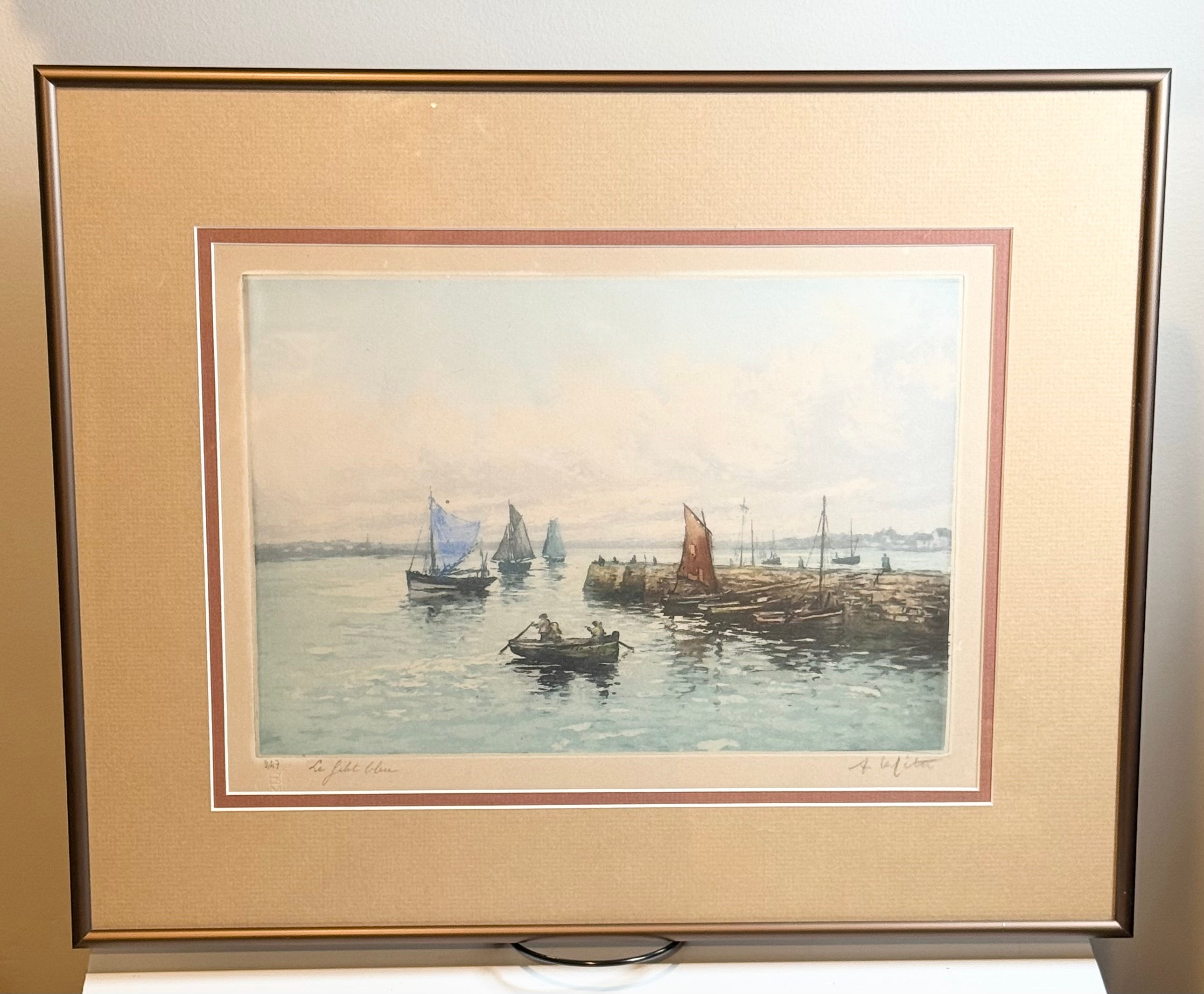 Original Framed French Etching “The Blue Net” by Alphonse Lafitte (a.k.a. Manuel Robbe), Signed and Numbered, c. Early 20th Century (No. 2 of 47)
