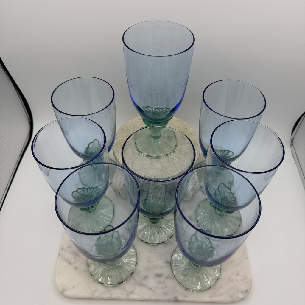 Bormioli Rocco Bahia Green Blue Iced Tea Glasses / Water Goblets, Made in Italy
