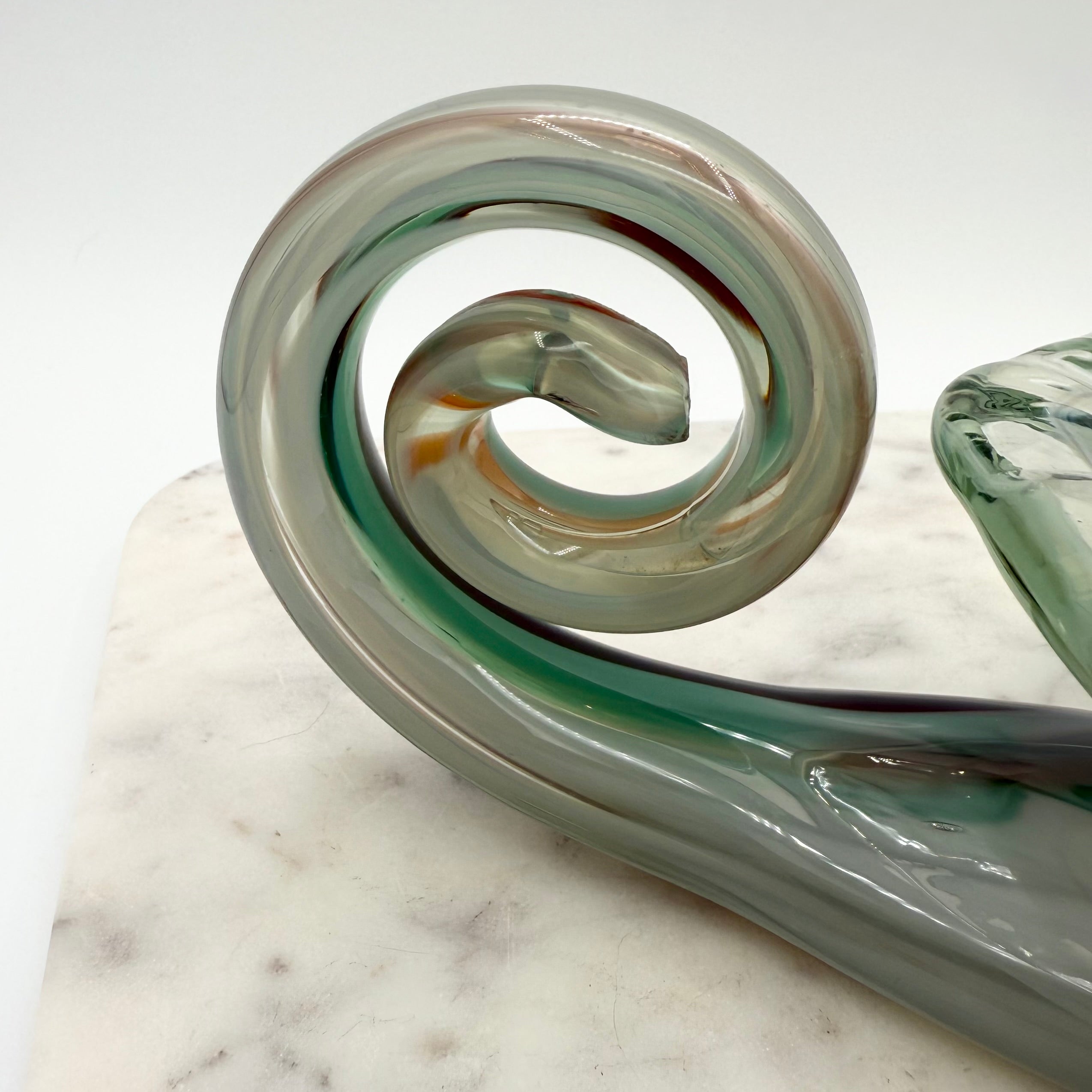 Vintage Hand-Blown Art Glass Cornucopia Centerpiece – Multicolored Swirl