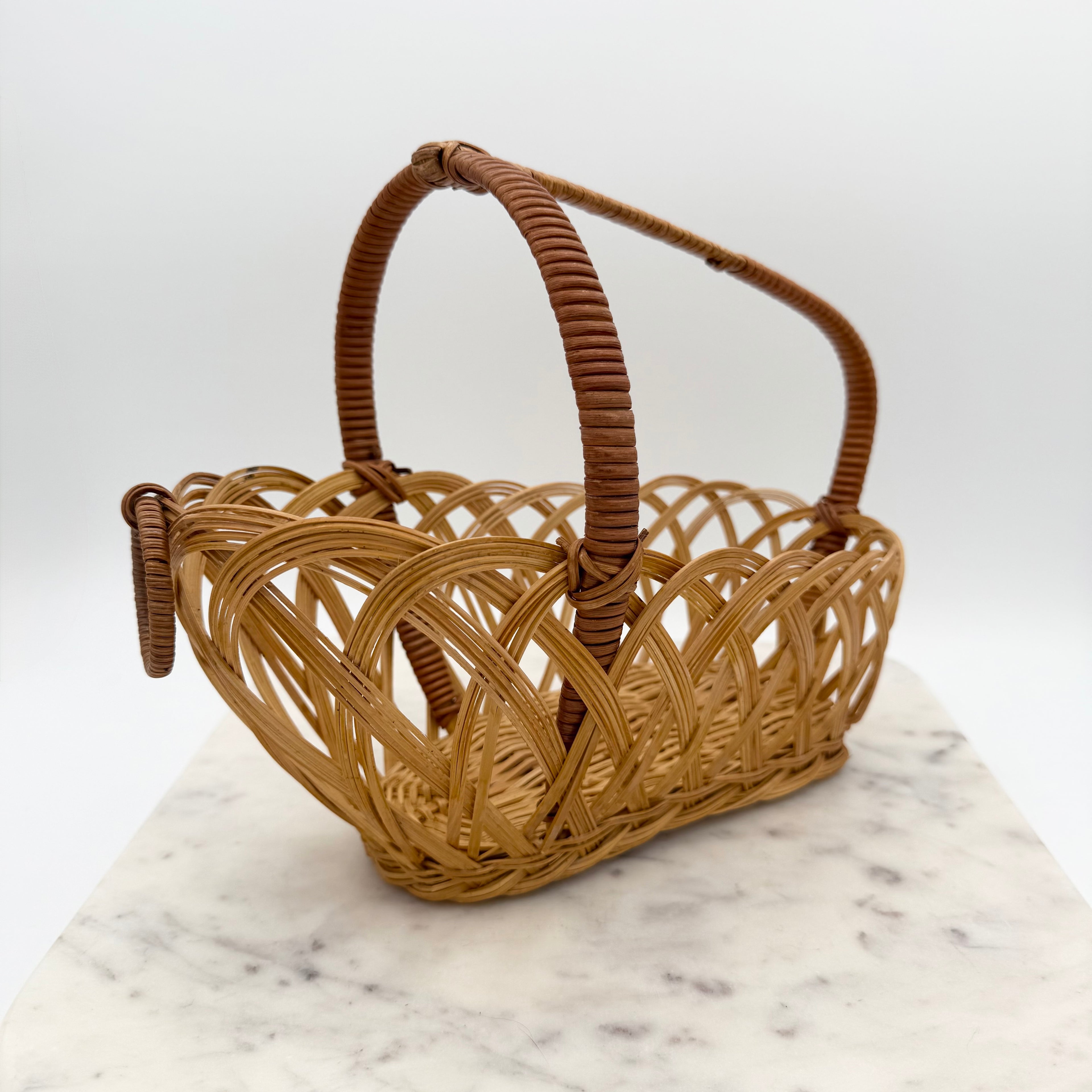 Handwoven Rattan Basket With Handle – Wine Bottle Holder or Decorative Accent