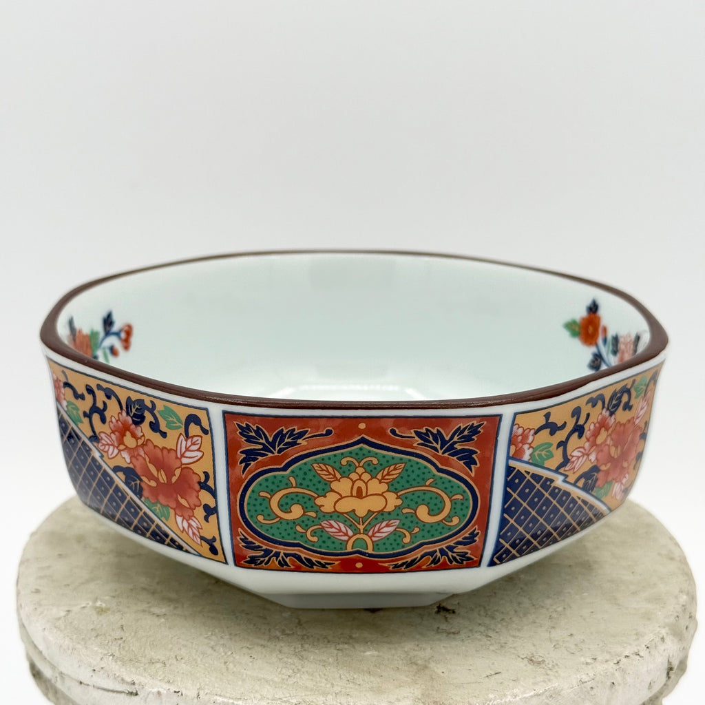 Hatsuichi Mino Ware Court Brocade Octagonal Bowl – Japanese Ceramic