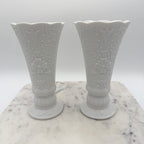 Bisque Porcelain Embossed Vases with Scalloped Edge, Set of 2