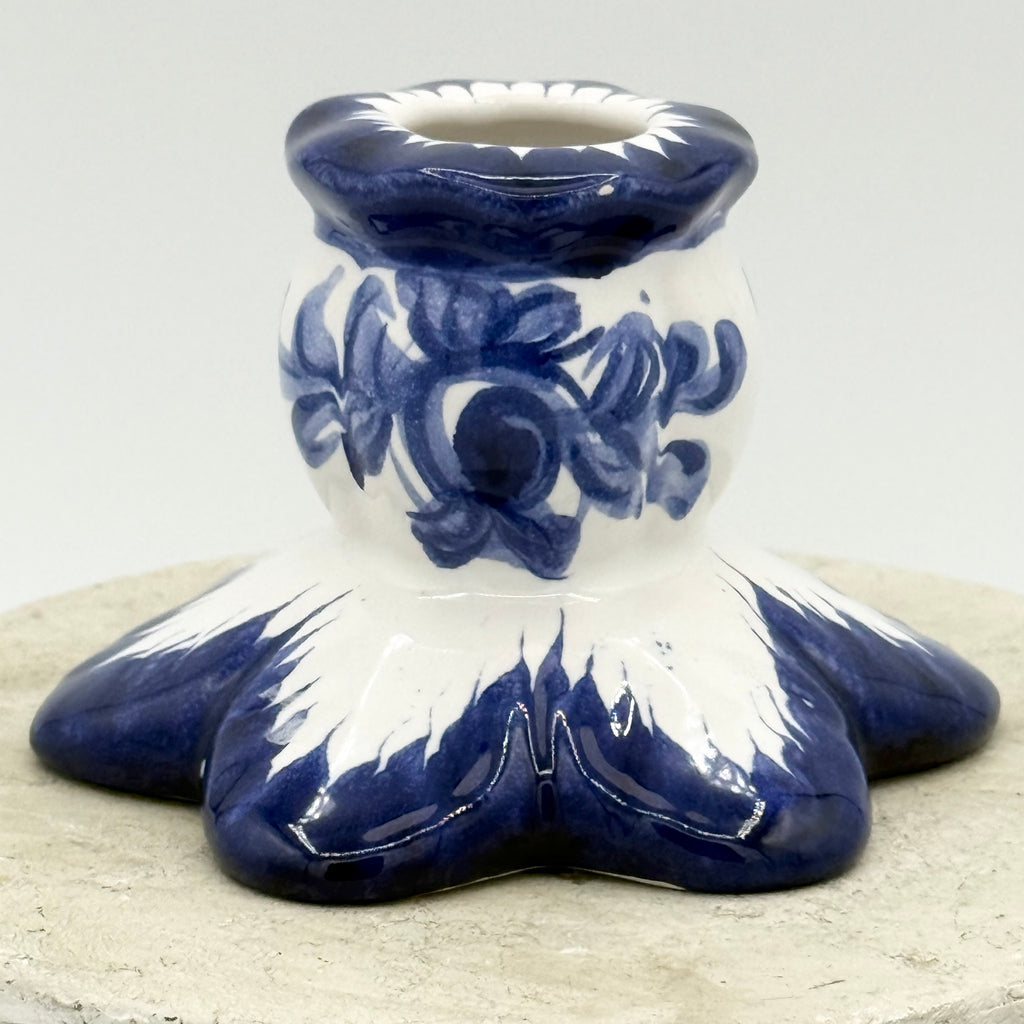 Hand Painted Vestal Pottery Blue and White Candle Holders, Numbered 577, Set of 2, Made in Portugal