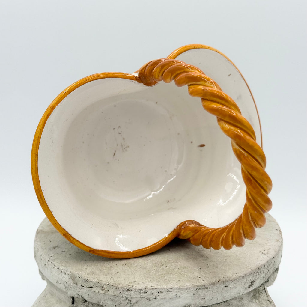 Hand-Painted Italian Majolica Small Basket with Twisted Handle