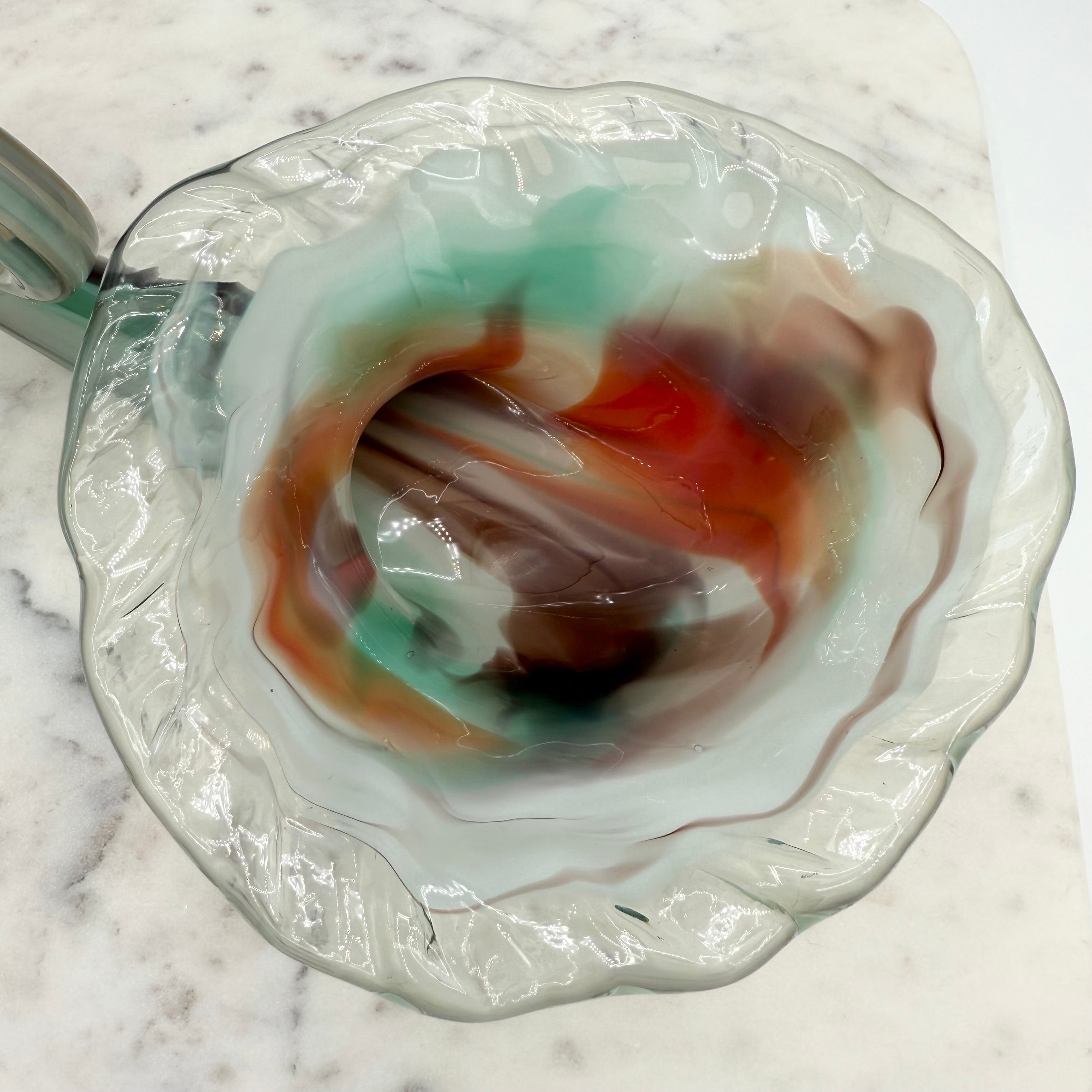 Vintage Hand-Blown Art Glass Cornucopia Centerpiece – Multicolored Swirl