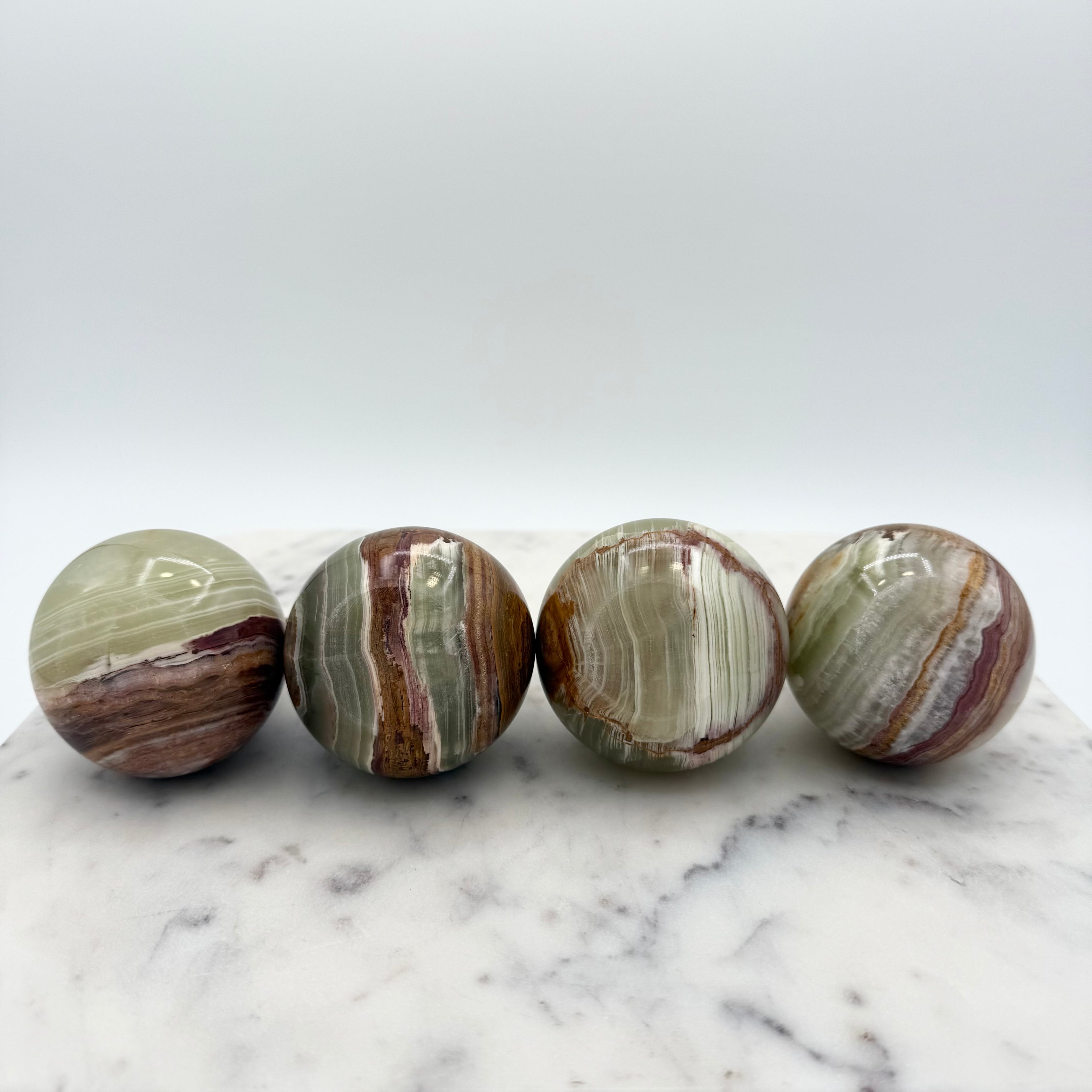 Vintage Alabaster Pears With Brass Stems, Set of Four