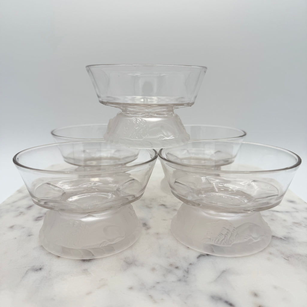 Antique Gillinder & Sons Frosted Lion Early American Pattern Glass (EAPG) Dessert Coupes, c1870s
