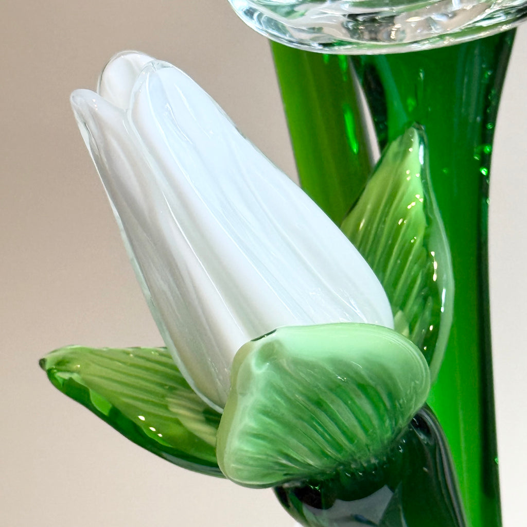 Set of 12 Hand Blown Long Stem Murano Glass Flowers, Made in Italy