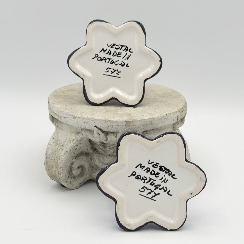 Hand Painted Vestal Pottery Blue and White Candle Holders, Numbered 577, Set of 2, Made in Portugal