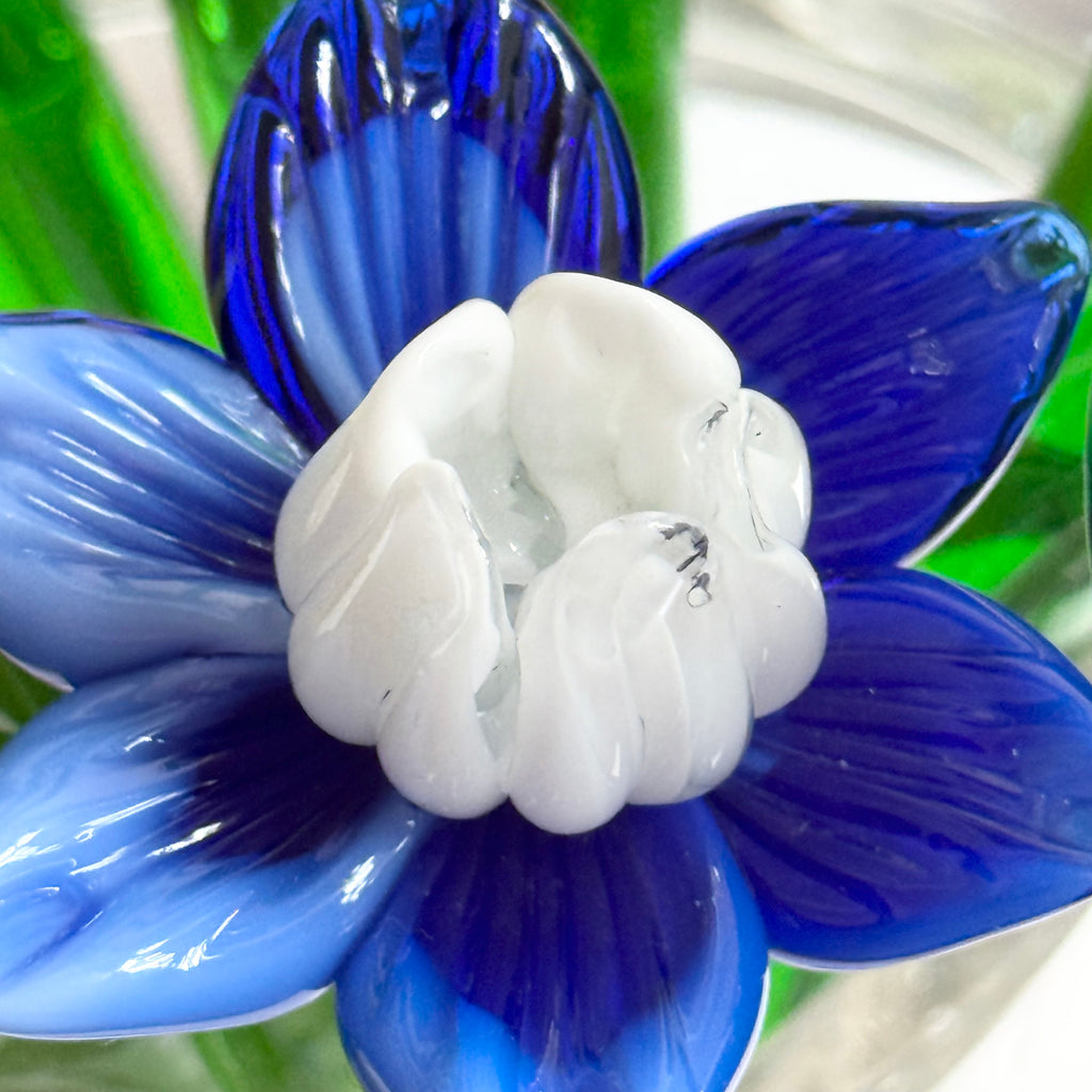 Set of 12 Hand Blown Long Stem Murano Glass Flowers, Made in Italy