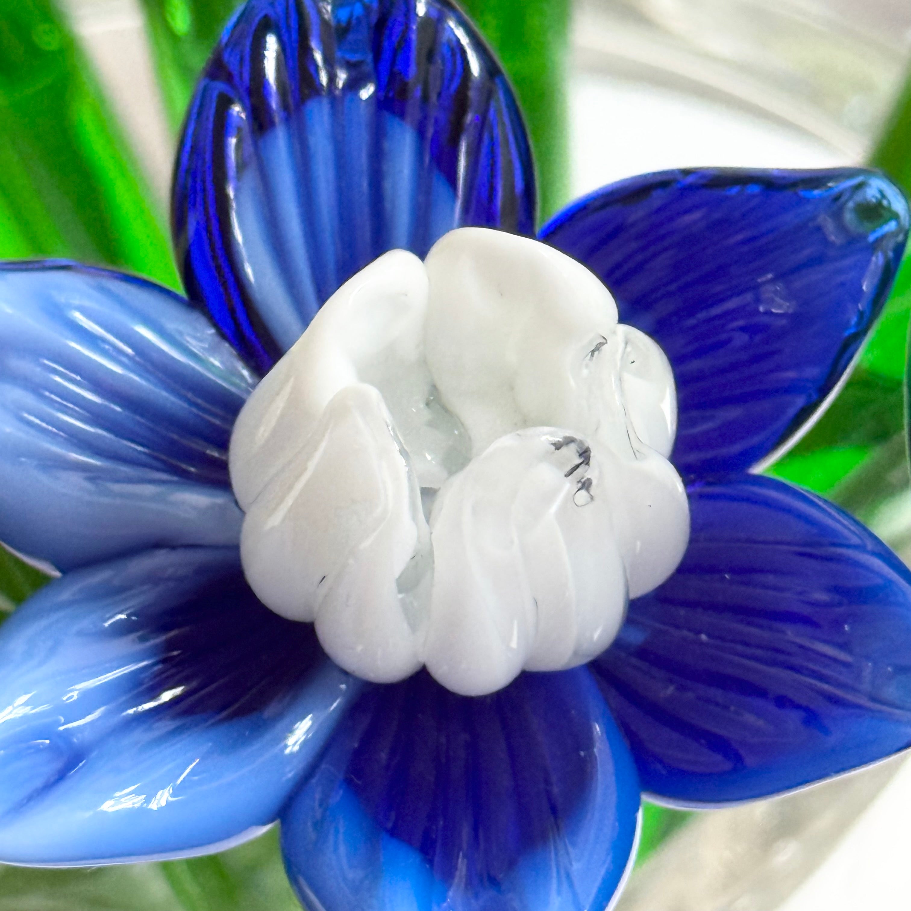 Set of 12 Hand Blown Long Stem Murano Glass Flowers, Made in Italy