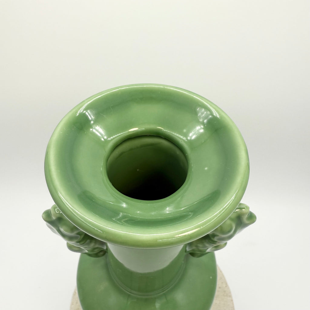 Toyo Japanese Porcelain Jade Green Vase with Fish Handles