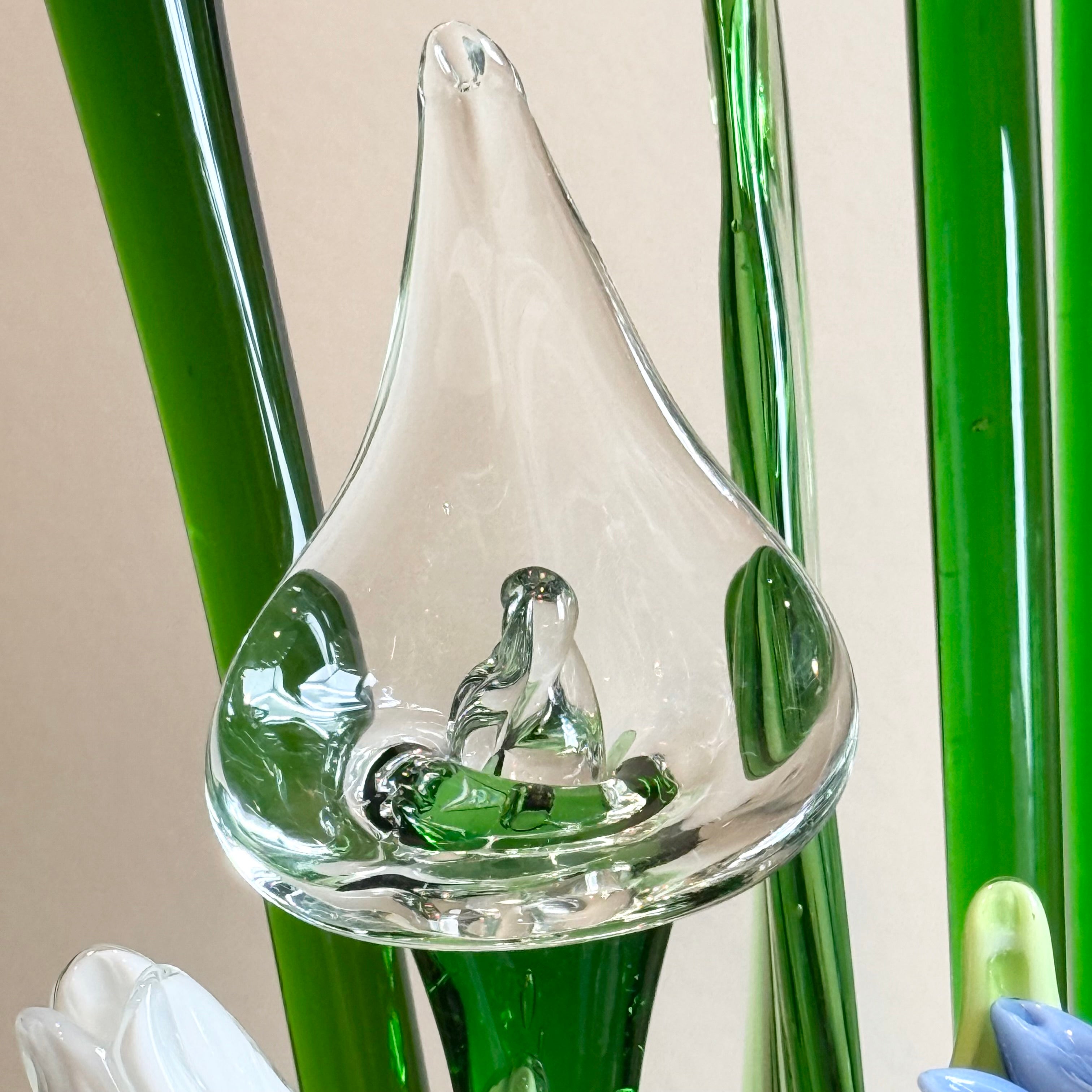 Set of 12 Hand Blown Long Stem Murano Glass Flowers, Made in Italy