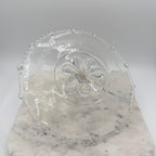 Paden City “Vermilion” Etched Floral Glass Sandwich Tray with Ornate Handle