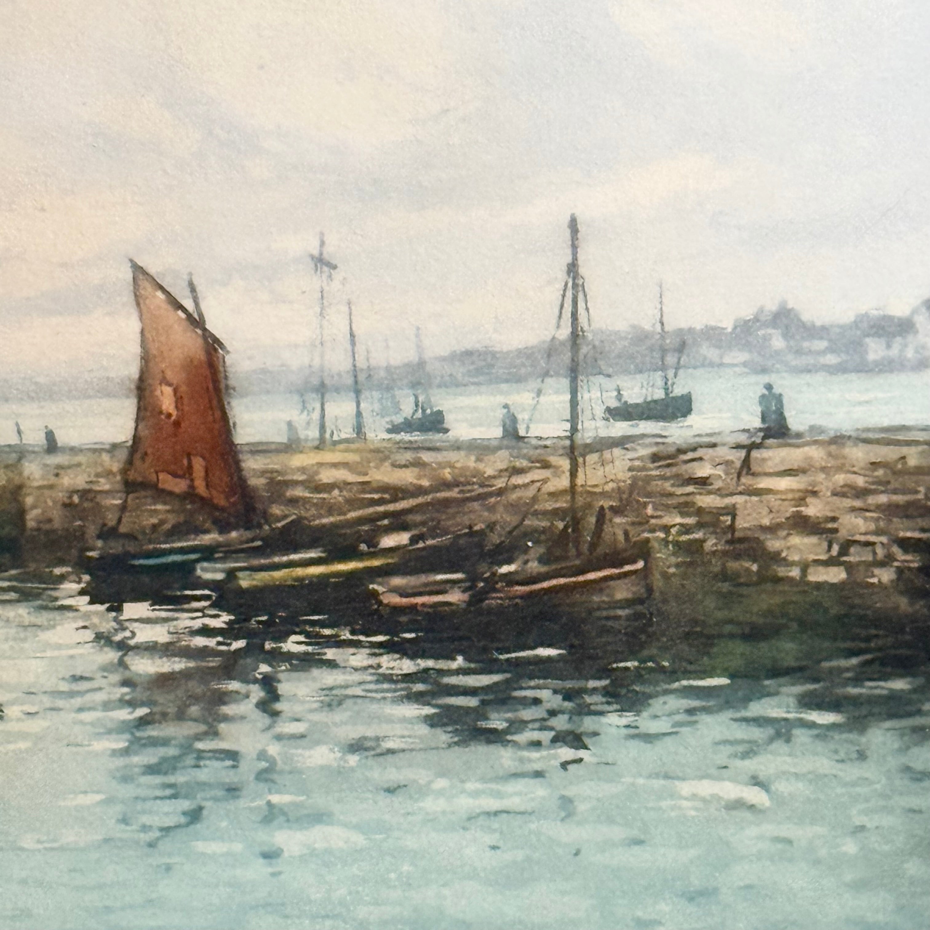 Original Framed French Etching “The Blue Net” by Alphonse Lafitte (a.k.a. Manuel Robbe), Signed and Numbered, c. Early 20th Century (No. 2 of 47)