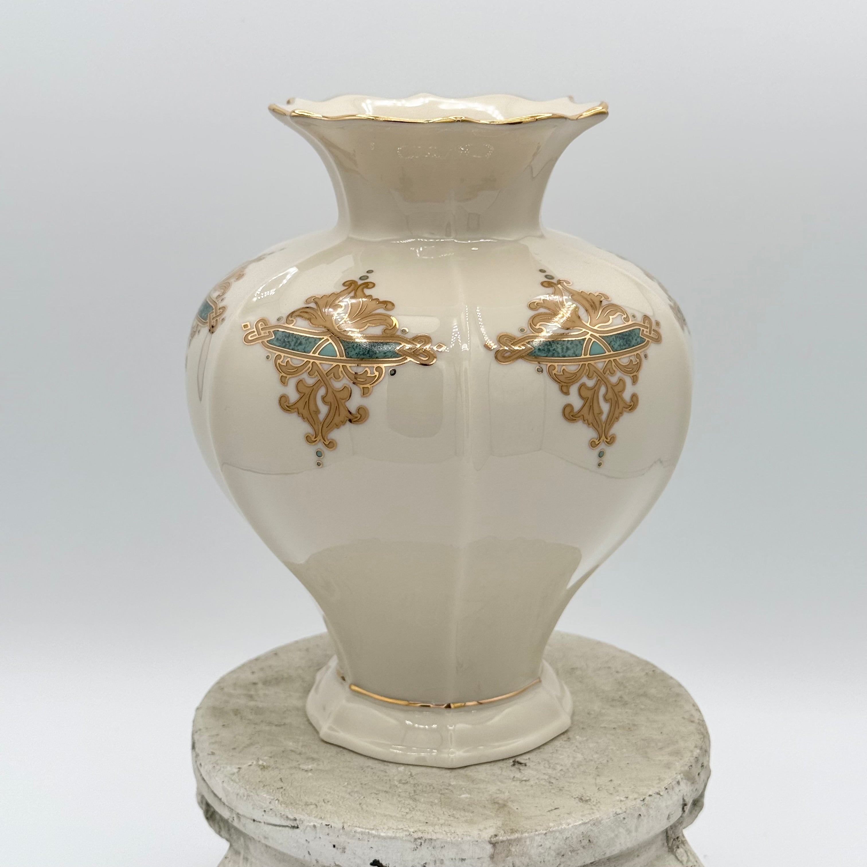 Lenox Catalan Vase with Gold and Turquoise Scrollwork