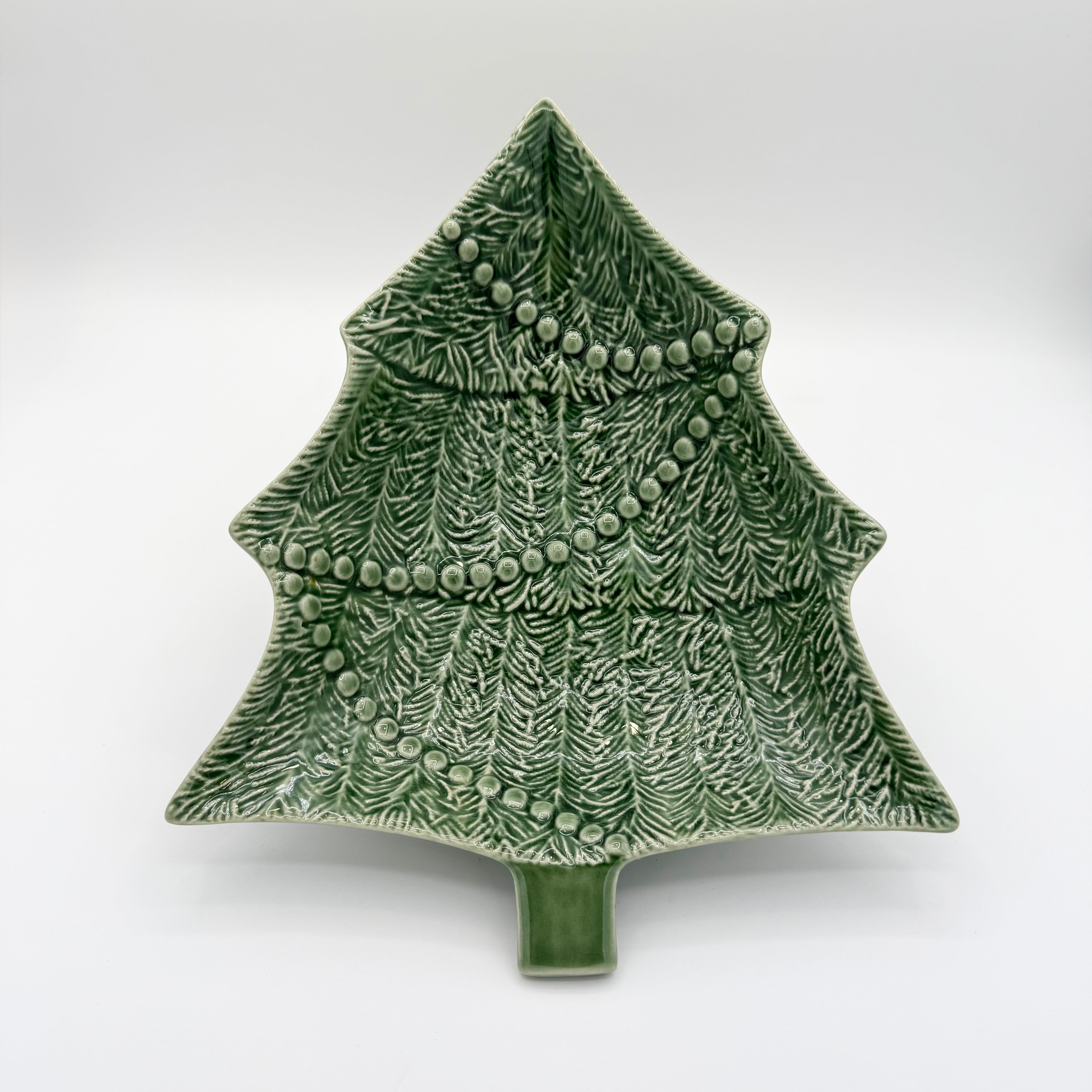 Vintage Bordallo Pinneiro Green Christmas Tree Bowls, Set of 2