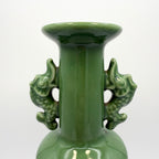 Toyo Japanese Porcelain Jade Green Vase with Fish Handles