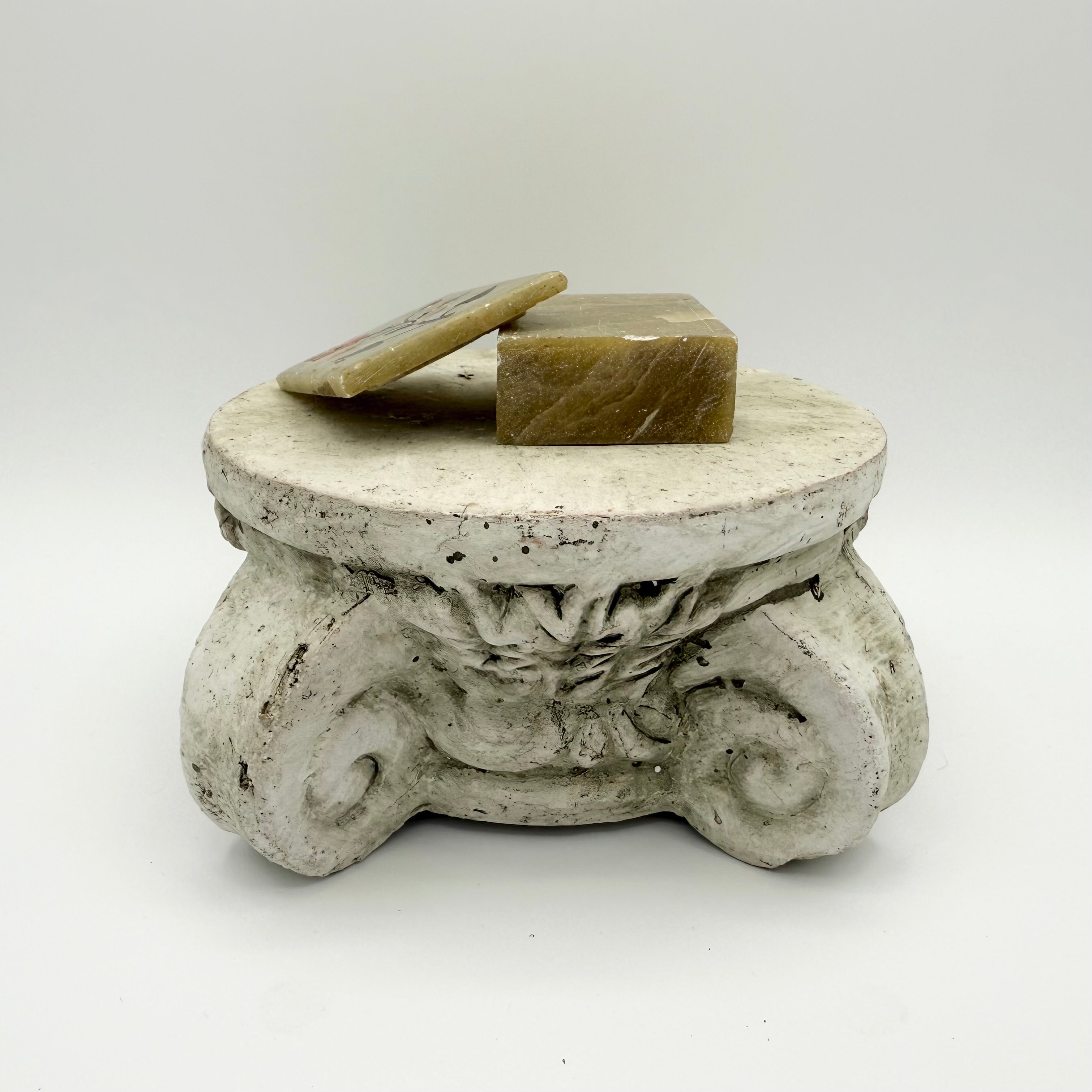 Hand Carved Soapstone Trinket Box with Floral Inlay