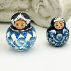 Vintage Hand-Painted Russian Nesting Dolls (Set of 10) – Blue & White Floral Design