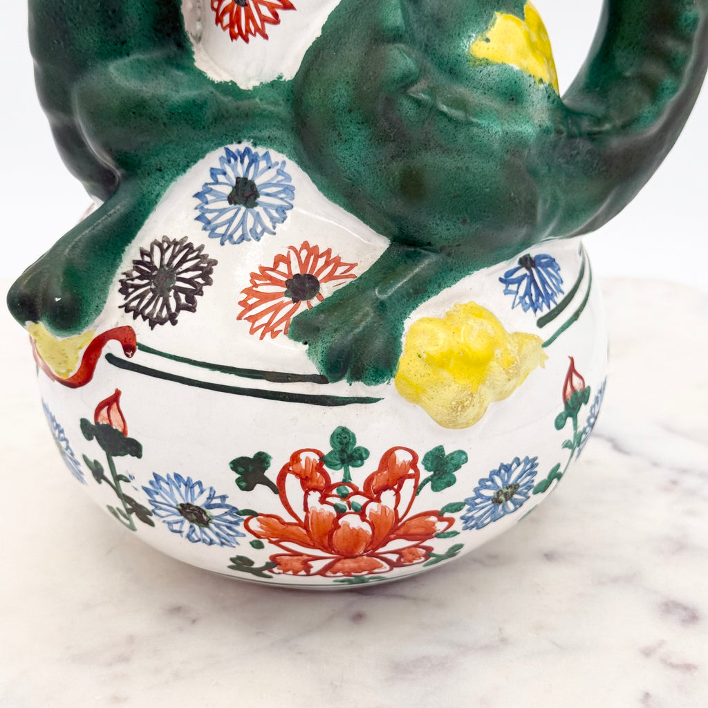 Vintage Hand-Painted Figural Dragon Ceramic Water Pitcher