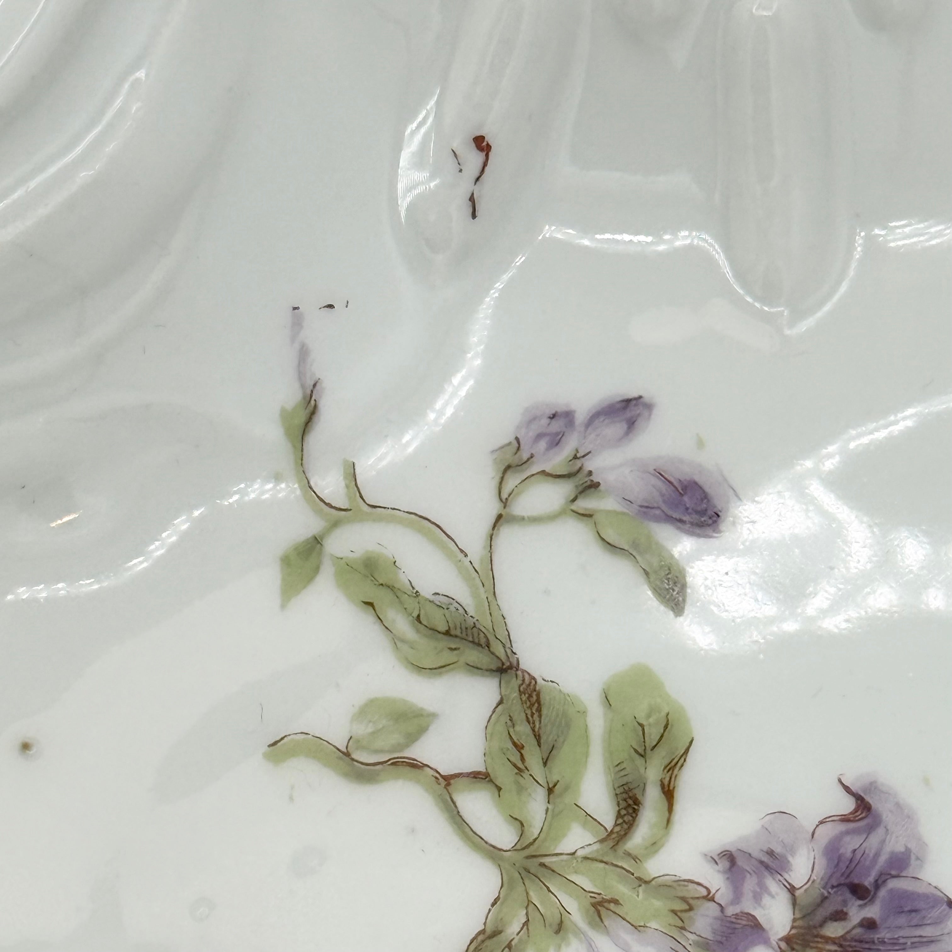 Antique Limoges René Frugier FRG Divided Serving Dish with Violets and Leaves, Made in France